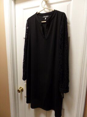 *NWT* Black Label Evan Picone 18 XL Timeless BLACK Dress LACE Sleeves Pullover
